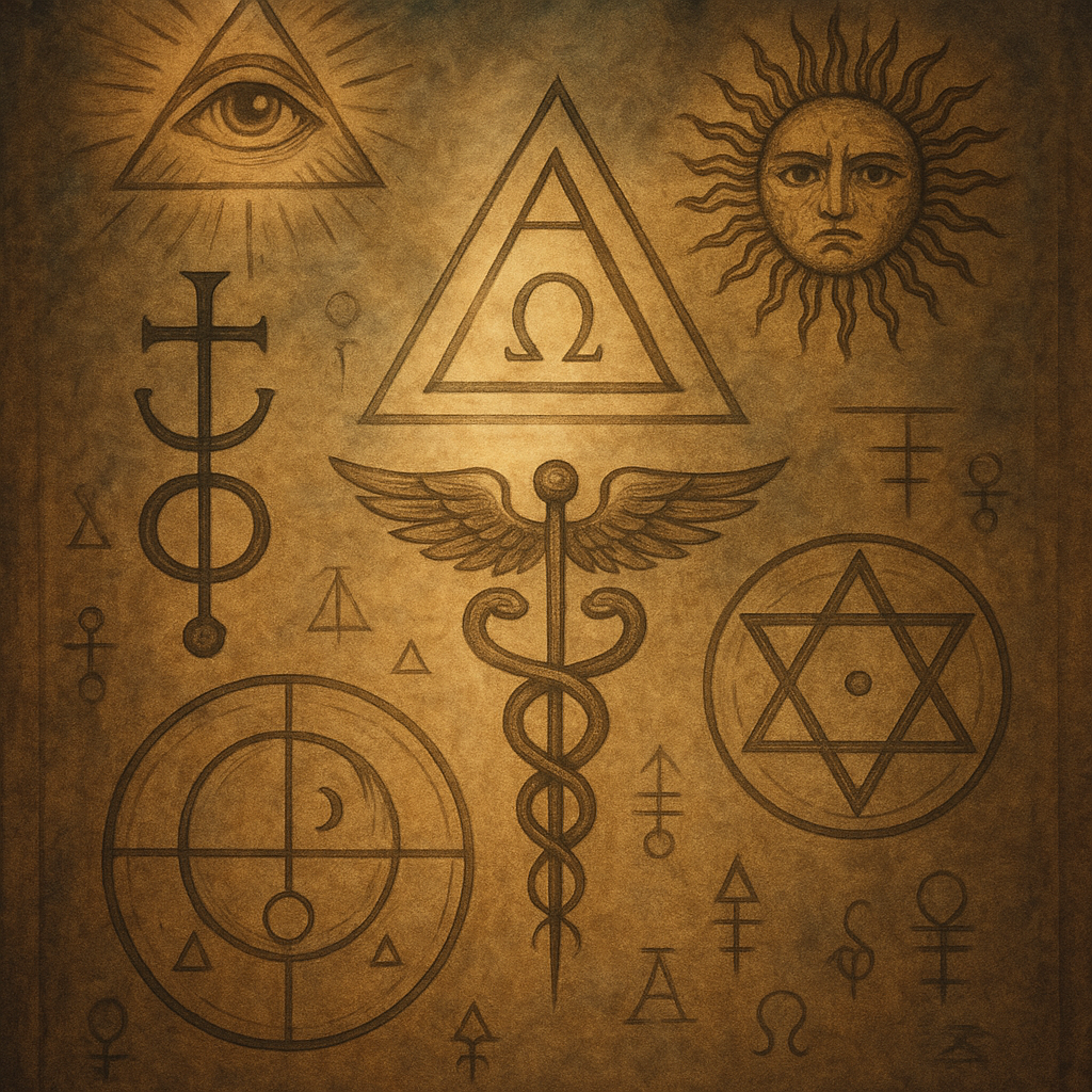 Ilustração de símbolos herméticos antigos em meio
