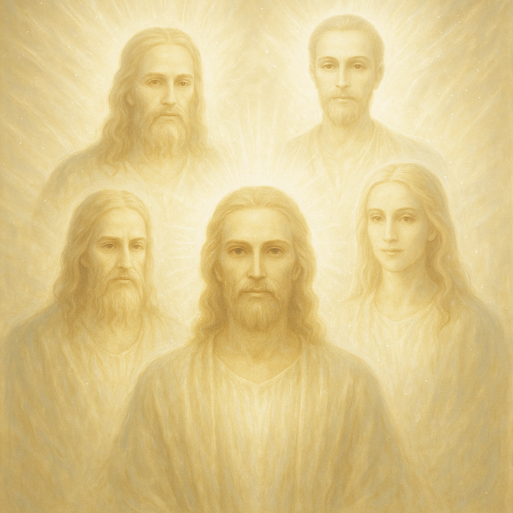 Ilustração luminosa representando figuras etéreas