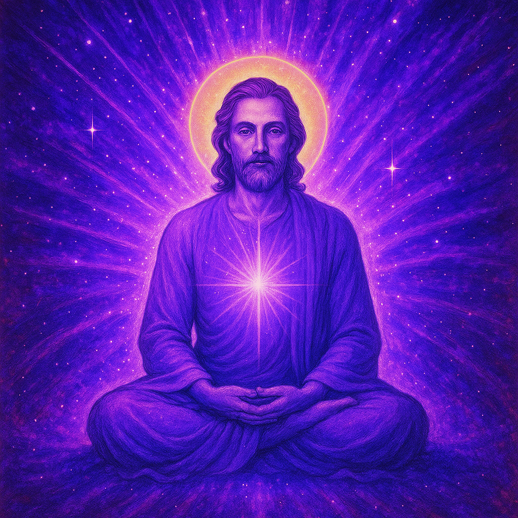 Ilustração vibrante de uma aura violeta brilhando